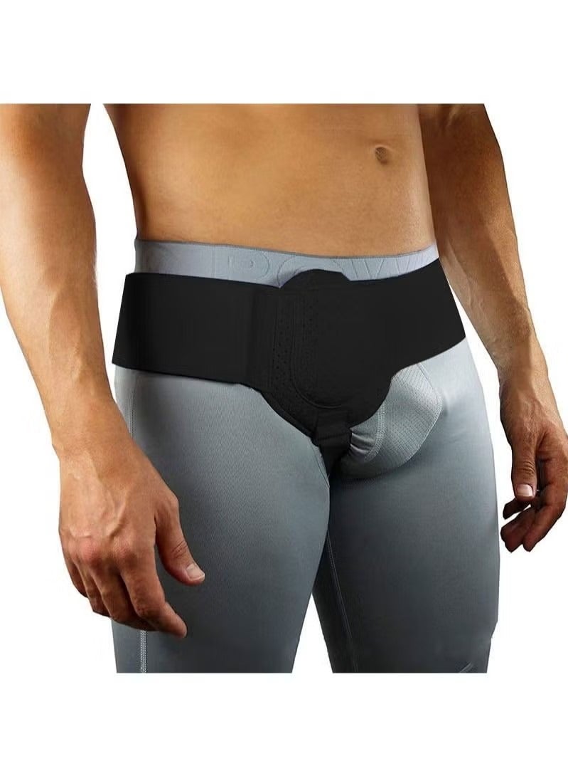 حزام فتق للرجال والنساء ، تروس دعم الفتق قابل للتعديل للفخذ ، مع 1 وسادة ضغط قابلة للإزالة ، حزام فتق الأربية أو أسفل البطن ، للفتق الجراحي ، عظم الفخذ (أسود) - Image 1